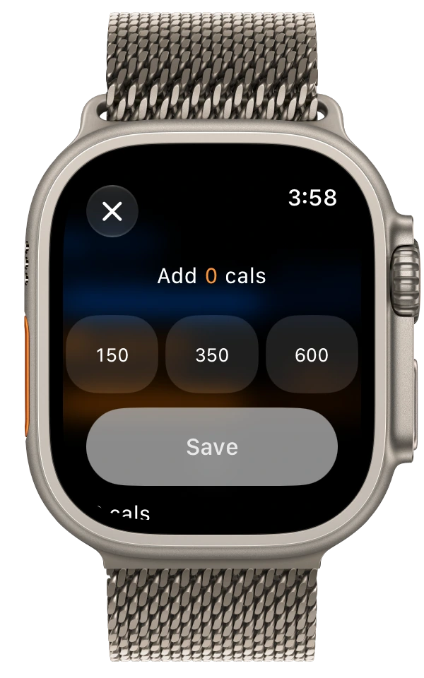 Adding calories in WaterCal on Apple Watch